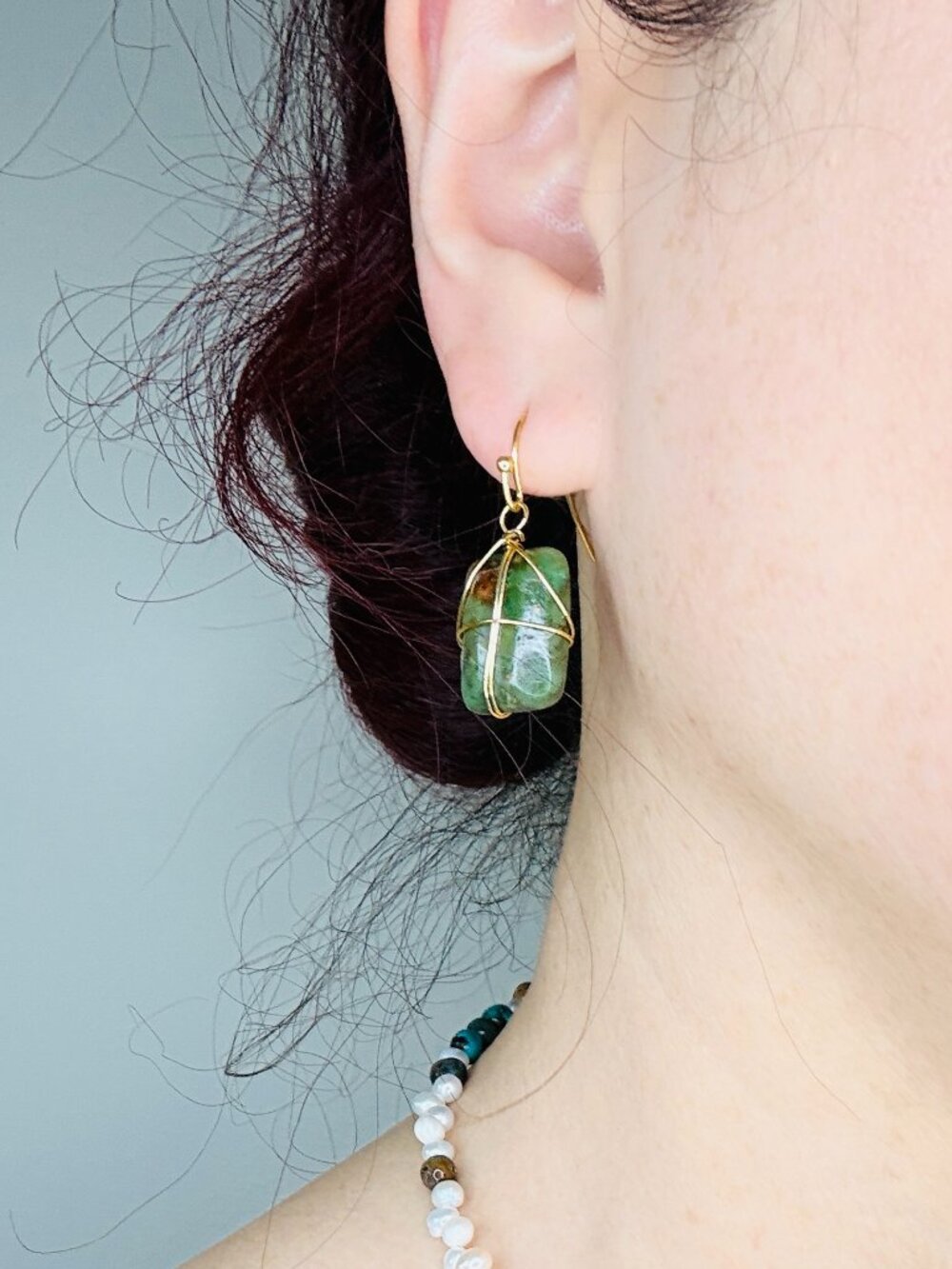 Wrapped Forest Handmade Natural Stone Wire Wrapped Dangle Earrings